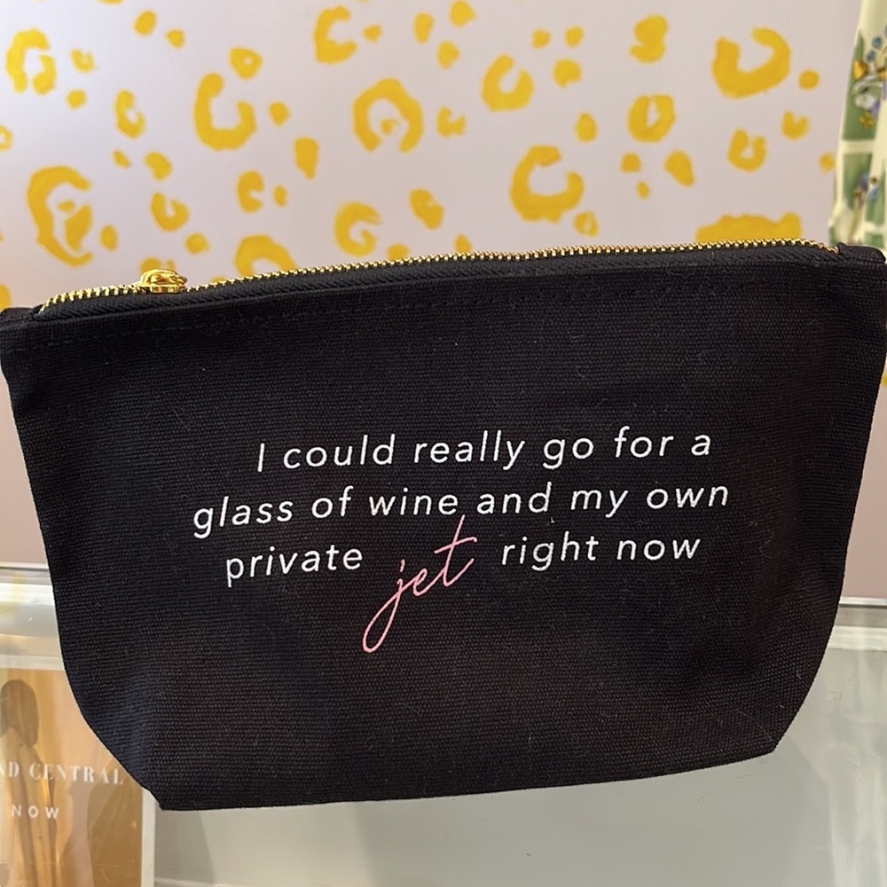 Make up bag gift funny meme wine vibe bride pink travel cosmetic bag clutch